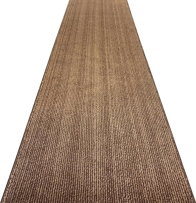 Custom Length Cut to Size Wide Width Carpet Runner Rug for Hallways, Slip Resistant Latex Rubber Backed, 31 inch Wide X Customized Length, Stripe Brown, 31 inch X 17 feet
