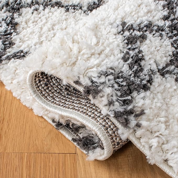 SAFAVIEH Arizona Shag Collection Runner Rug - 2'3" x 12', Ivory & Black, Moroccan Design, Non-Shedding & Easy Care, 1.6-inch Thick Ideal for High Traffic Areas in Living Room, Bedroom (ASG741Z)