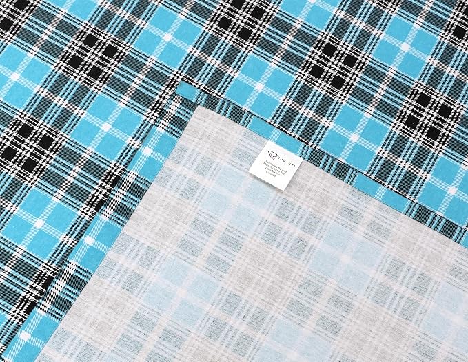 RUVANTI Flannel Sheets Full Size - 100% Cotton Double Brushed Bed Sheets Set, Deep Pockets 16 Inches, All Seasons Breathable & Extra Soft Full Sheets, Warm & Cozy, 4 Piece, Teal Plaid