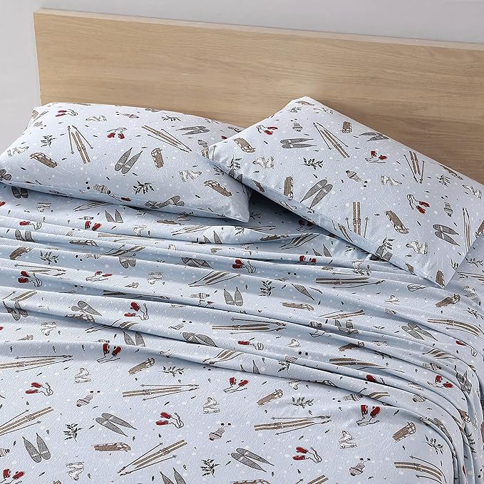 Eddie Bauer - Twin Sheets, Cotton Flannel Bedding Set, Brushed For Extra Softness, Cozy Home Decor (Snow Days, Twin)
