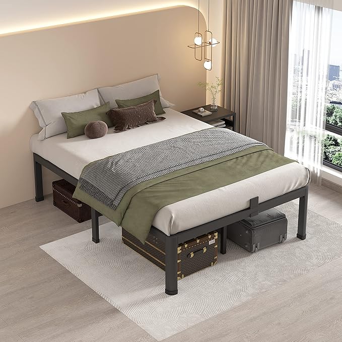 MAF 14 Inch Full Size Metal Platform Bed Frame with Round Corner Legs, 3000 LBS Heavy Duty Steel Slats Support, Noise Free, No Box Spring Needed, Easy Assembly