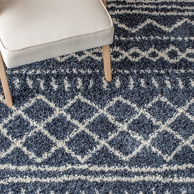 SAFAVIEH Arizona Shag Collection Area Rug - 6'7" Square, Slate Blue & Ivory, Moroccan Design, Non-Shedding & Easy Care, 1.6-inch Thick Ideal for High Traffic Areas in Living Room, Bedroom (ASG741L)