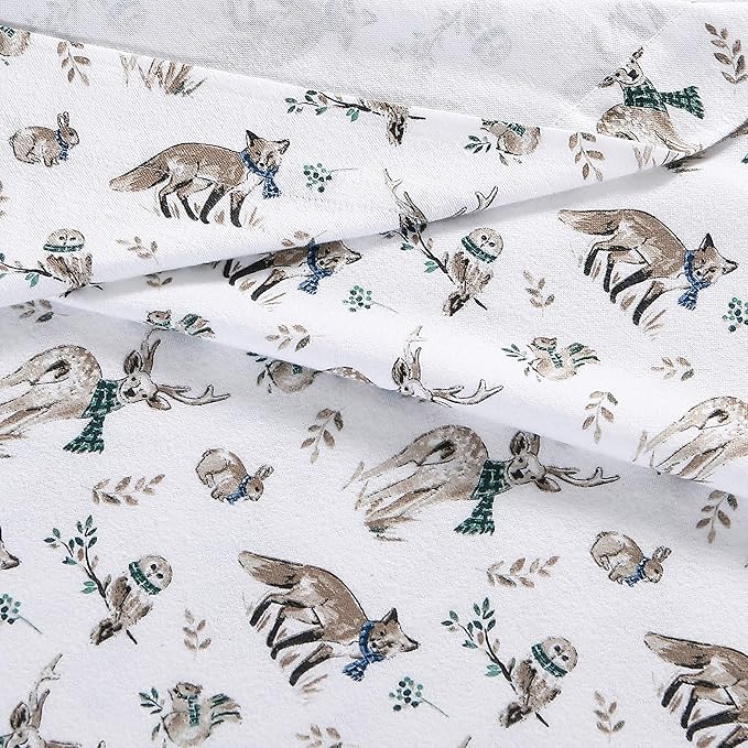 Eddie Bauer - Queen Sheets, Cotton Flannel Bedding Set, Brushed For Extra Softness, Cozy Home Decor (Woodlands Friends, Queen)
