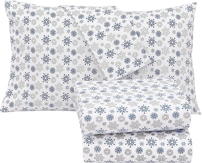 RUVANTI Flannel Sheets King Size - 100% Cotton Brushed King Size Sheets Set - Deep Pockets 16 Inches Bed Sheets - All Seasons Breathable & Extra Soft - Warm & Cozy, 4 Piece, Snow Flake Grey