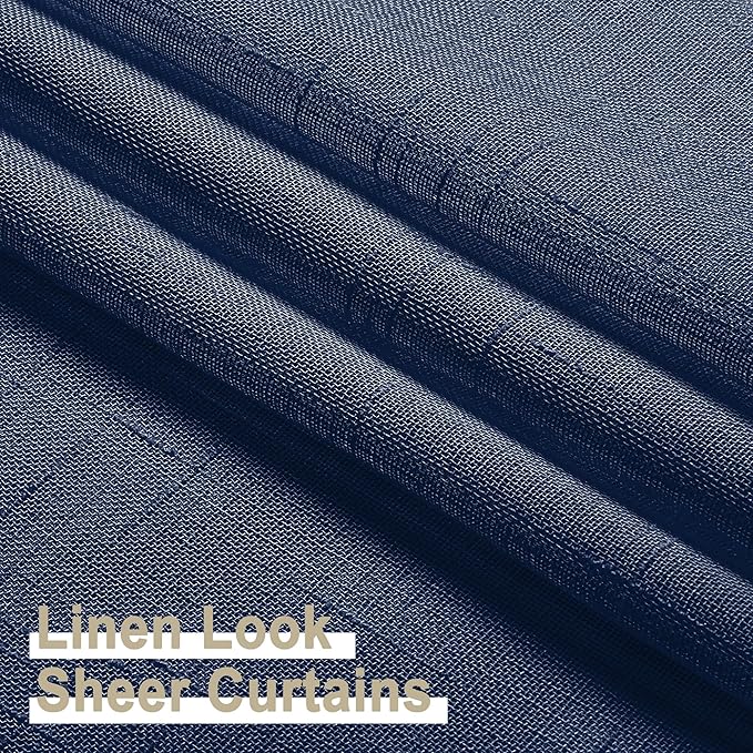 Aiyufeng Kirei Open Linen Weave Flax Textured Navy Blue Sheer Window Curtains 63 inches, Medium Long Privacy Semi-Transparent Sheer Panels for Farmhouse/Bedroom, 80" Wide Total 2 Panels, Dark Blue