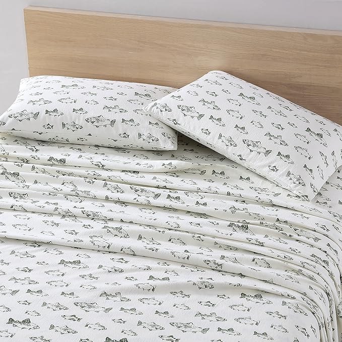Eddie Bauer - Full Sheets, Cotton Flannel Bedding Set, Brushed For Extra Softness, Cozy Home Decor (School of Fish, Full)