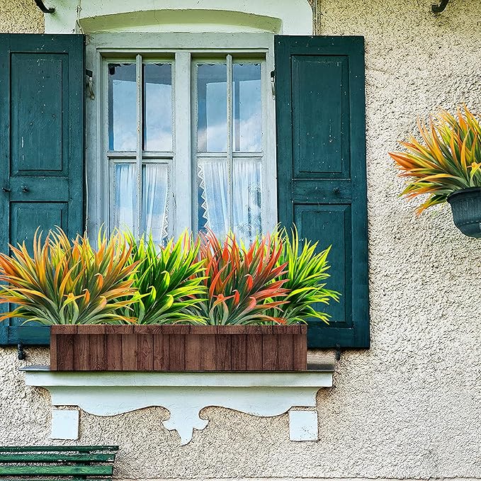8 Pcs Outdoor Fake Plants UV Resistant Artificial Tall Grass Plants Faux Tropical Flowers Bushes Fall Winter Summer Planters Yard Patio Front Porch Décor Plastic Greenery Shrubs Decoration