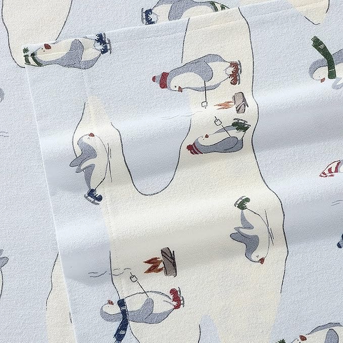 Eddie Bauer - Queen Sheets, Cotton Flannel Bedding Set, Brushed For Extra Softness, Cozy Home Decor (Skating Penguin, Queen)