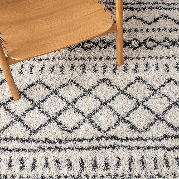 SAFAVIEH Arizona Shag Collection Runner Rug - 2'3" x 12', Ivory & Black, Moroccan Design, Non-Shedding & Easy Care, 1.6-inch Thick Ideal for High Traffic Areas in Living Room, Bedroom (ASG741Z)
